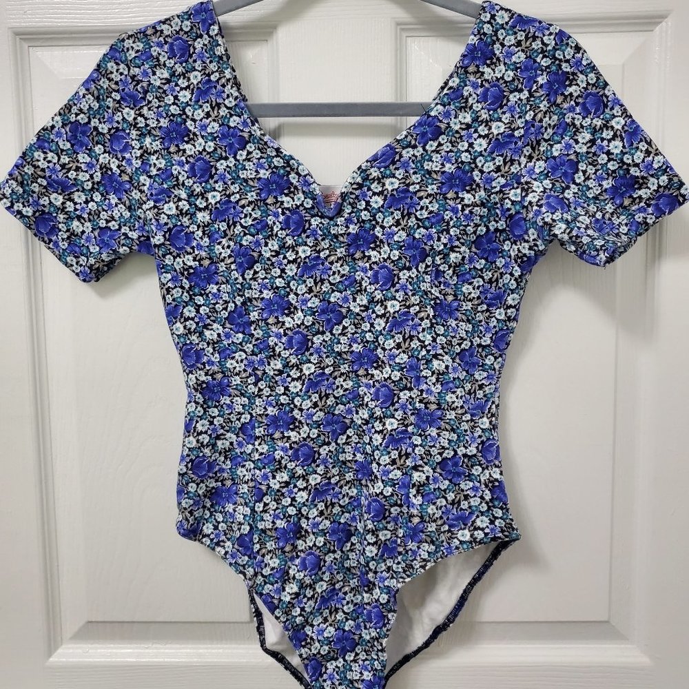 90s Vintage Blue Floral Bodysuit